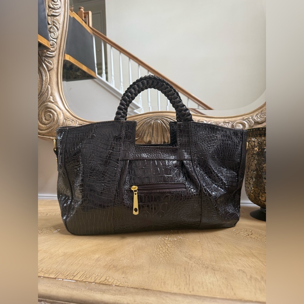 Dark Brown Crocodile Embossed Handbag - Picture 3 of 7